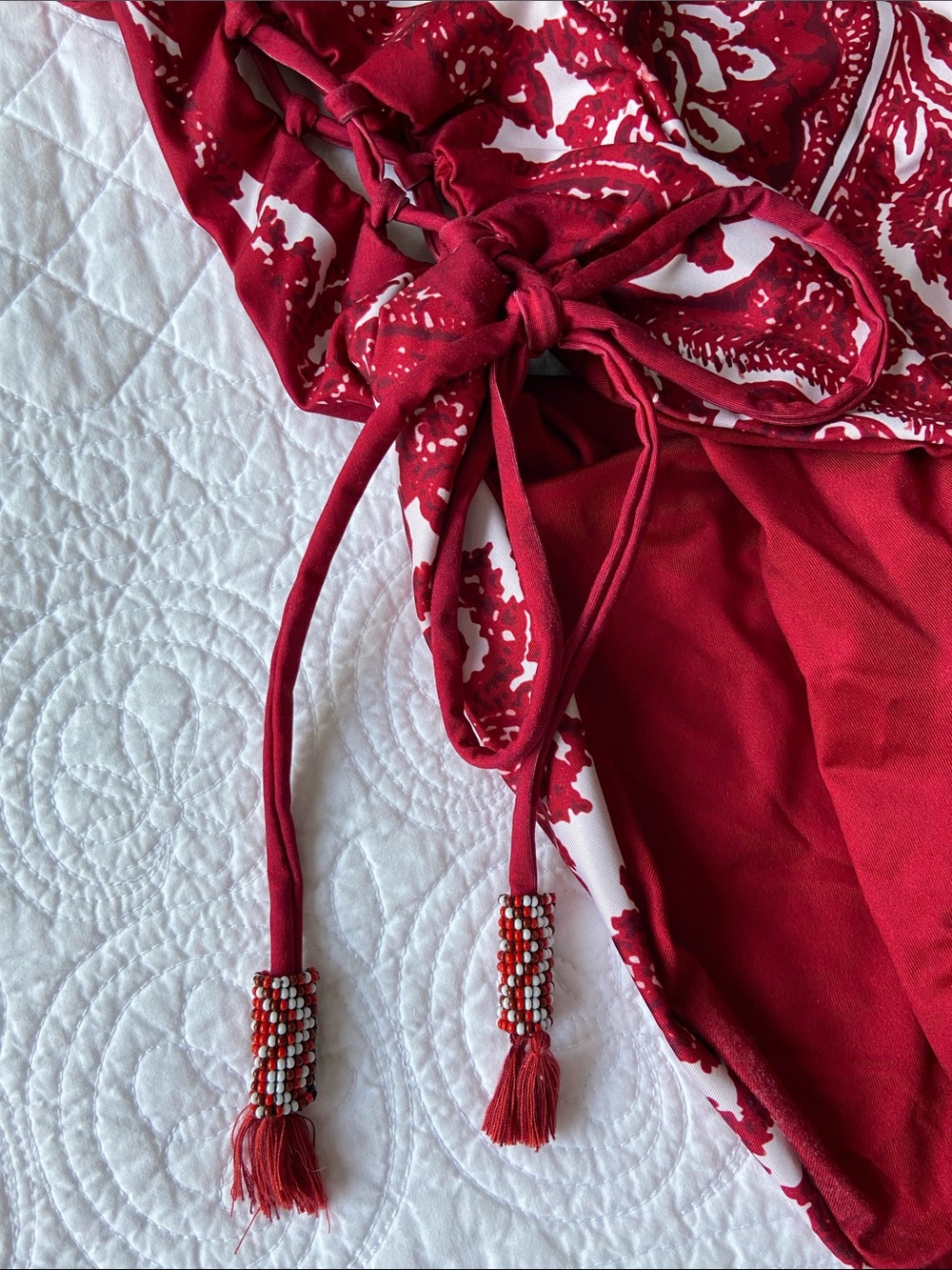 Agua Bendita Lara Bandana Print One-Piece Swimsuit with Side Lace-Up Red White M - Picture 6 of 15